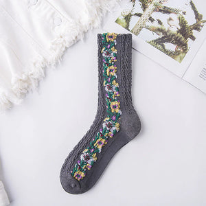 Chaussettes à Fleurs Brodées Vintage (5 paires)