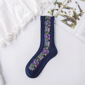 Chaussettes à Fleurs Brodées Vintage (5 paires)