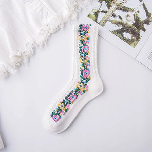 Chaussettes à Fleurs Brodées Vintage (5 paires)