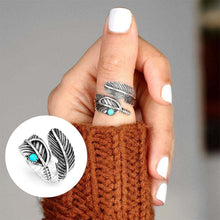Charger l&#39;image dans la galerie, Bague Ajustable Plume Turquoise