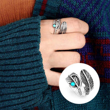 Charger l&#39;image dans la galerie, Bague Ajustable Plume Turquoise