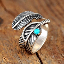 Charger l&#39;image dans la galerie, Bague Ajustable Plume Turquoise