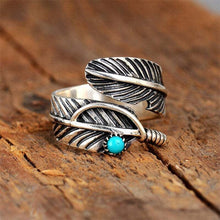 Charger l&#39;image dans la galerie, Bague Ajustable Plume Turquoise