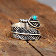 Charger l&#39;image dans la galerie, Bague Ajustable Plume Turquoise