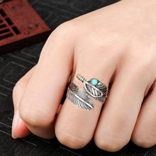 Charger l&#39;image dans la galerie, Bague Ajustable Plume Turquoise