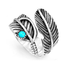 Charger l&#39;image dans la galerie, Bague Ajustable Plume Turquoise