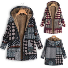 Charger l&#39;image dans la galerie, Manteau Vintage à Capuche Imprimée Dot Hiver Chaud