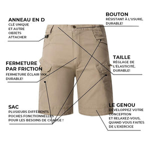 Short Tactique Imperméable Multi-poches pour Homme