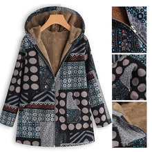Charger l&#39;image dans la galerie, Manteau Vintage à Capuche Imprimée Dot Hiver Chaud