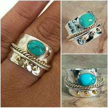 Charger l&#39;image dans la galerie, Bague large turquoise en argent sterling