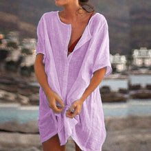Charger l&#39;image dans la galerie, Chemise longue ample unie en coton et lin pour femme