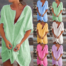 Charger l&#39;image dans la galerie, Chemise longue ample unie en coton et lin pour femme