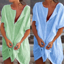 Charger l&#39;image dans la galerie, Chemise longue ample unie en coton et lin pour femme